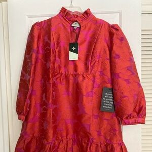 NWT Tuckernuck Orange/Pink Palmerston Mini Dress w/ Ruffle Collar Sz. XL